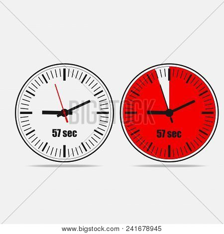 Fifty Seven Seconds Clock On Gray Background. Two Options.