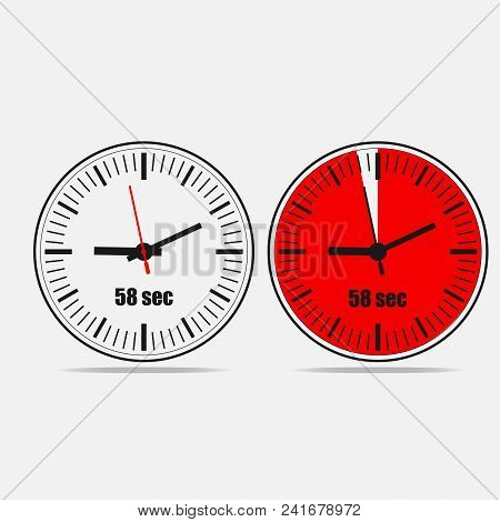 Fifty Eight Seconds Clock On Gray Background. Two Options.