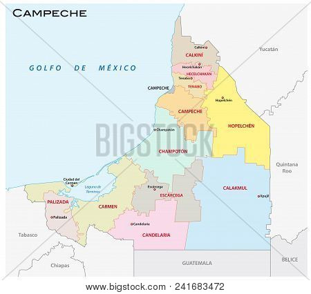 Campeche, Administrative And Political Vector Map, Mexico