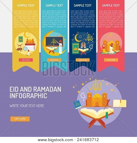 Eid And Ramadan Infographic | Set Of Great Infographic Flat Design Illustration Concepts For Religio