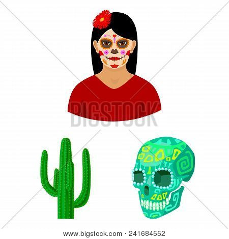 Country Mexico Cartoon Icons In Set Collection For Design. Mexico And Landmark Vector Symbol Stock  