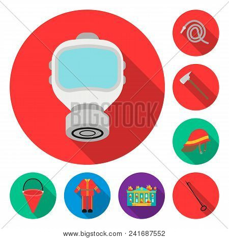 Fire Department Flat Icons In Set Collection For Design. Firefighters And Equipment Vector Symbol St