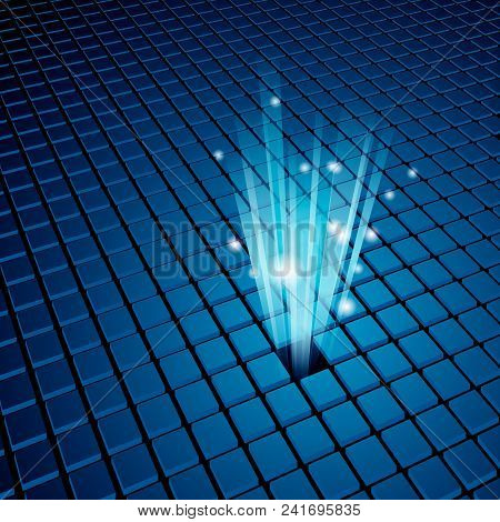 Mosaic Abstract Technology Background, A Beam Of Light Shoots From The Hole.
