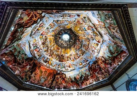 Ceiling detail of Duomo di Firenze Cathedral, Cathedral of Saint Mary of Flower, Florence, Italy, Europe March 08, 2018