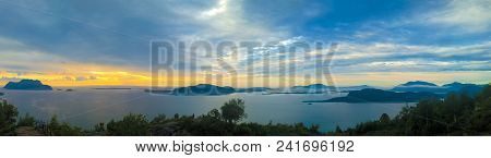 Sunset Panorama View To Alesund From Fjellstua Viewpoint At Norway