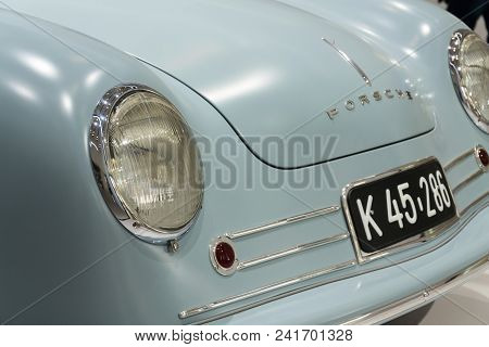 Berlin, Germany - April 15 2018: Porsche 356 Nr. 1 Roadster Replica Standing At Volkswagen Group For