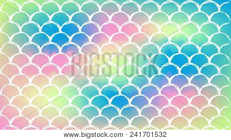 Fish Scale On Trendy Gradient Background. Horizontal Backdrop With Fish Scale Ornament. Bright Color