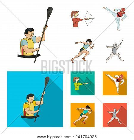 Archery, Karate, Running, Fencing. Olympic Sport Set Collection Icons In Cartoon, Flat Style Vector 