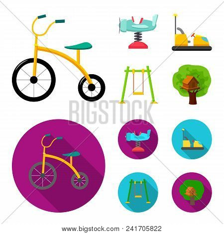 Airplane On A Spring, Swings And Other Equipment. Playground Set Collection Icons In Cartoon, Flat S