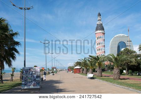BATUMI, GEORGIA - MAY 10: Luxury hotels on the boulevard of the Black Sea on May 10, 2018 in Batumi, Adjara in Georgia
