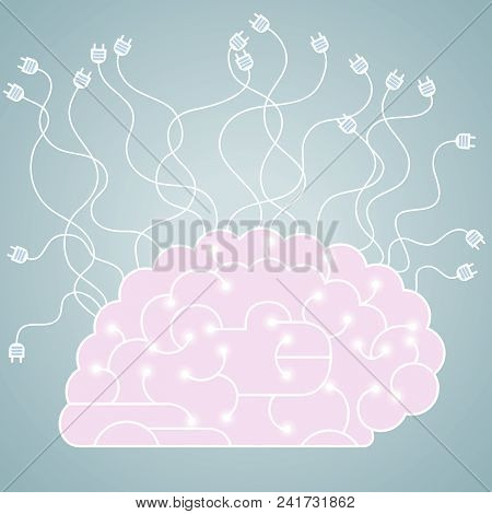 Big Creative Design Concept, Brainstorming.there Is A Lot Of Power Plugs On The Brain.