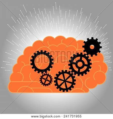 Big Creative Design Concept,artificial Intelligence.brain Is Orange,gear Is Black.