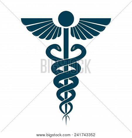 Aesculapius Vector Abstract Emblem Composed Using Wings And Snakes Best For Used In Pharmacy Adverti