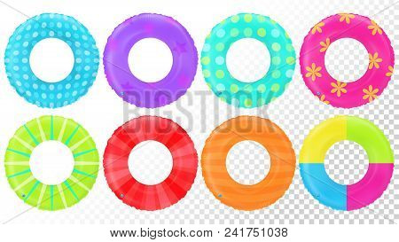 Swim Rings Set. Inflatable Rubber Toy. Lifebyou Colorful Vector Collection. Realistic Summertime Ill