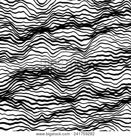 Texture Made Of Wavy Line With Variable Width. Vector Line Noise.