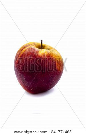Bright Fresh Organic Shimla Apple Or Common Indian Apple Or Himachal Apple  Isolated On White.