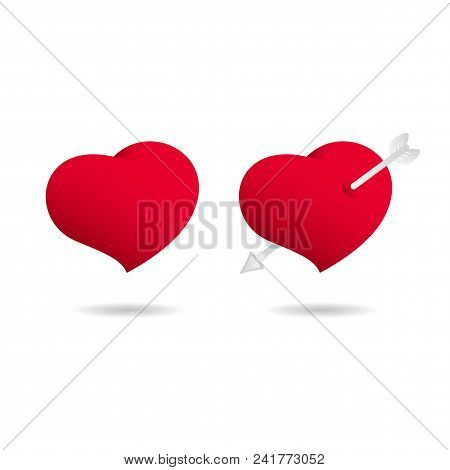 Beautiful Hearts With Cupid`s Arrow, Vector Template Image.