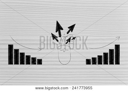 Improve Your Clickrate Performance Conceptual Illustration: Mouse Clicks With Graphs From Negative T