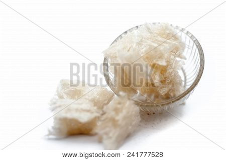Popular Indian And Asian Sweet Milk Dessert China Grass Or Halwa Grass In A Bowl Isolated On White.