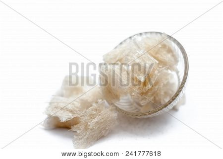Popular Indian And Asian Sweet Milk Dessert China Grass Or Halwa Grass In A Bowl Isolated On White.