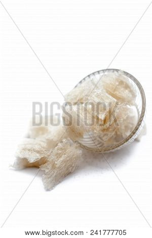 Popular Indian And Asian Sweet Milk Dessert China Grass Or Halwa Grass In A Bowl Isolated On White.
