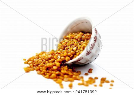 Split Pigeon Pea Or Toovar Dal Pr Tuvar Dal Or Toor Dal Isolated On White.