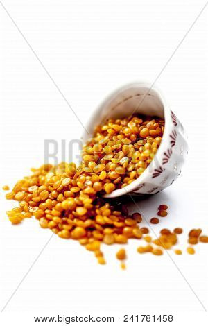 Split Pigeon Pea Or Toovar Dal Pr Tuvar Dal Or Toor Dal Isolated On White.