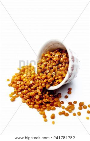 Split Pigeon Pea Or Toovar Dal Pr Tuvar Dal Or Toor Dal Isolated On White.
