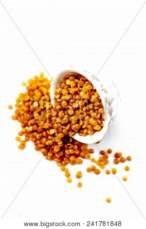 Split Pigeon Pea Or Toovar Dal Pr Tuvar Dal Or Toor Dal Isolated On White.