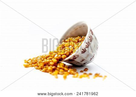 Split Pigeon Pea Or Toovar Dal Pr Tuvar Dal Or Toor Dal Isolated On White.