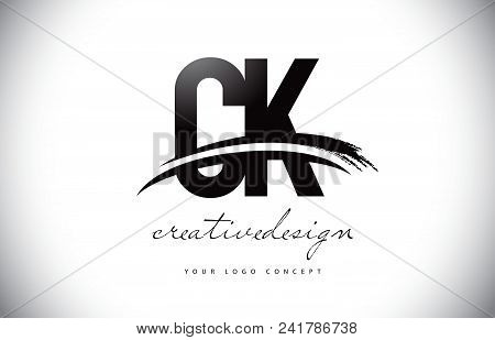 Ck C K Letter Logo Design With Swoosh And Black Brush Stroke. Modern Creative Brush Stroke Letters V