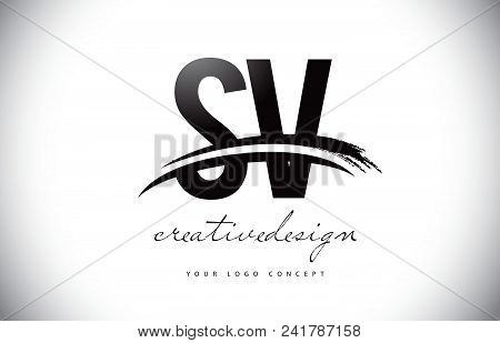 Sv S V Letter Logo Design With Swoosh And Black Brush Stroke. Modern Creative Brush Stroke Letters V