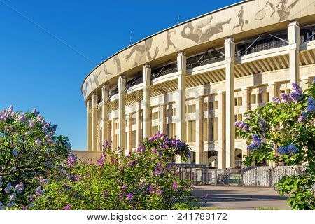 Moscow, Russia - May 21, 2018: Beautiful Scenic View Of The Luzhniki Stadium In Summer. Luzhniki Sta