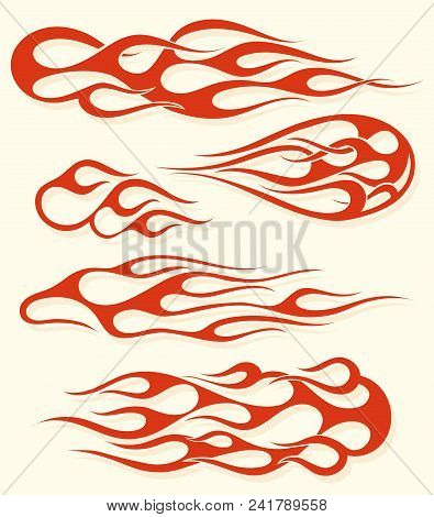Red Fire, Old School Flame Elements Set, Isolated Vector Illustration