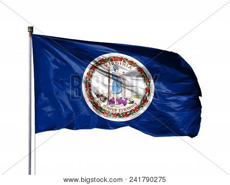 Flag Of State Of Virginia On A Flagpole, Isolated On White Background.