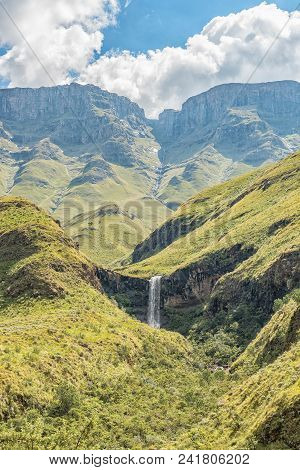 An Unnamed Waterfall As Seen From The Sani Pass Near Himeville, In The Kwazulu-natal Province Of Sou