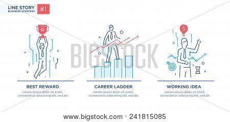 Set Of Illustrations Concept With Businessmen. Workflow, Growth, Graphics. Business Development, Mil