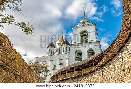 View Of Holy Trinity Cathedral In The Pskov Krom Or Pskov Kremlin, Russia