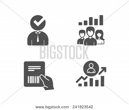 Set Of Vacancy, Teamwork Results And Parcel Invoice Icons. Career Ladder Sign. Businessman Concept, 