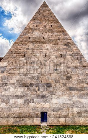 Scenic View Of The Pyramid Of Cestius, Iconic Landmark In Testaccio District In Rome, Italy