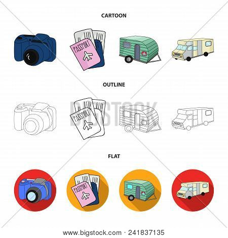 Vacation, Photo, Camera, Passport .family Holiday Set Collection Icons In Cartoon, Outline, Flat Sty