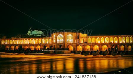 Spring Night On The Ancient Khaju Bridge In Isfahan, Iran.