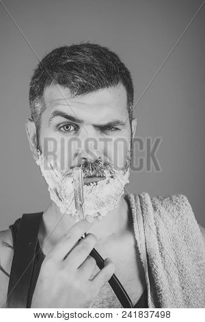 Man Looking At Camera. Fashion And Beauty, Innovation. Barber And Hairdresser. Haircut Of Bearded Ma