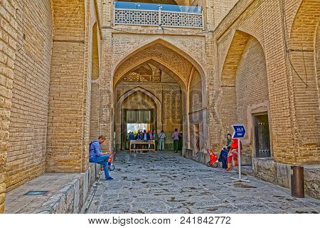 Isfahan, Iran - May 7, 2015: Indoor Yard Of The Ali Qapu Palace At The Imam Square.