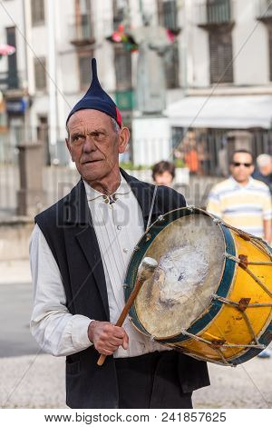Funchal, Portugal - April 19, 2018:  Folk Musicians And Dancers Performing On The Avenida Arriaga  I