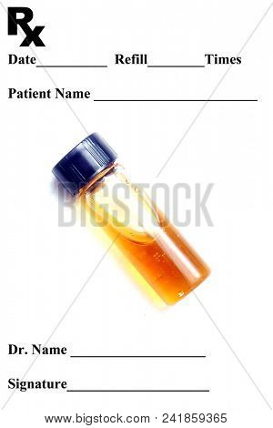 Prescription pad. Medical Marijuana Prescription Pad. Extracted Cannabis Oil. Prescription pad with Honey Oil in a vile