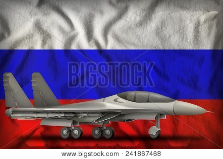 Fighter, Interceptor On The Russia Flag Background. 3d Illustration