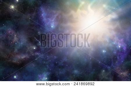 Massive Deep Space Cosmic Event - Wide Panel Of Dark Starry Outer Space With A Massive Irregular Sha
