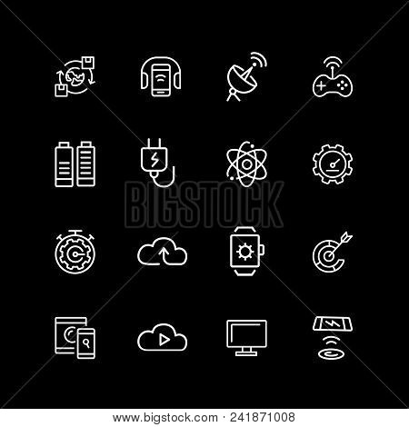 Set Of Connection, Data Exchange Line Icons. Database, Networking, Device, Cloud Storage. Internet C