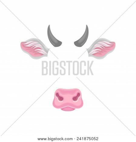 Cow S Face Elements - Ears, Nose And Horns. Carnival Mask Of Domestic Animal. Colorful Graphic Desig